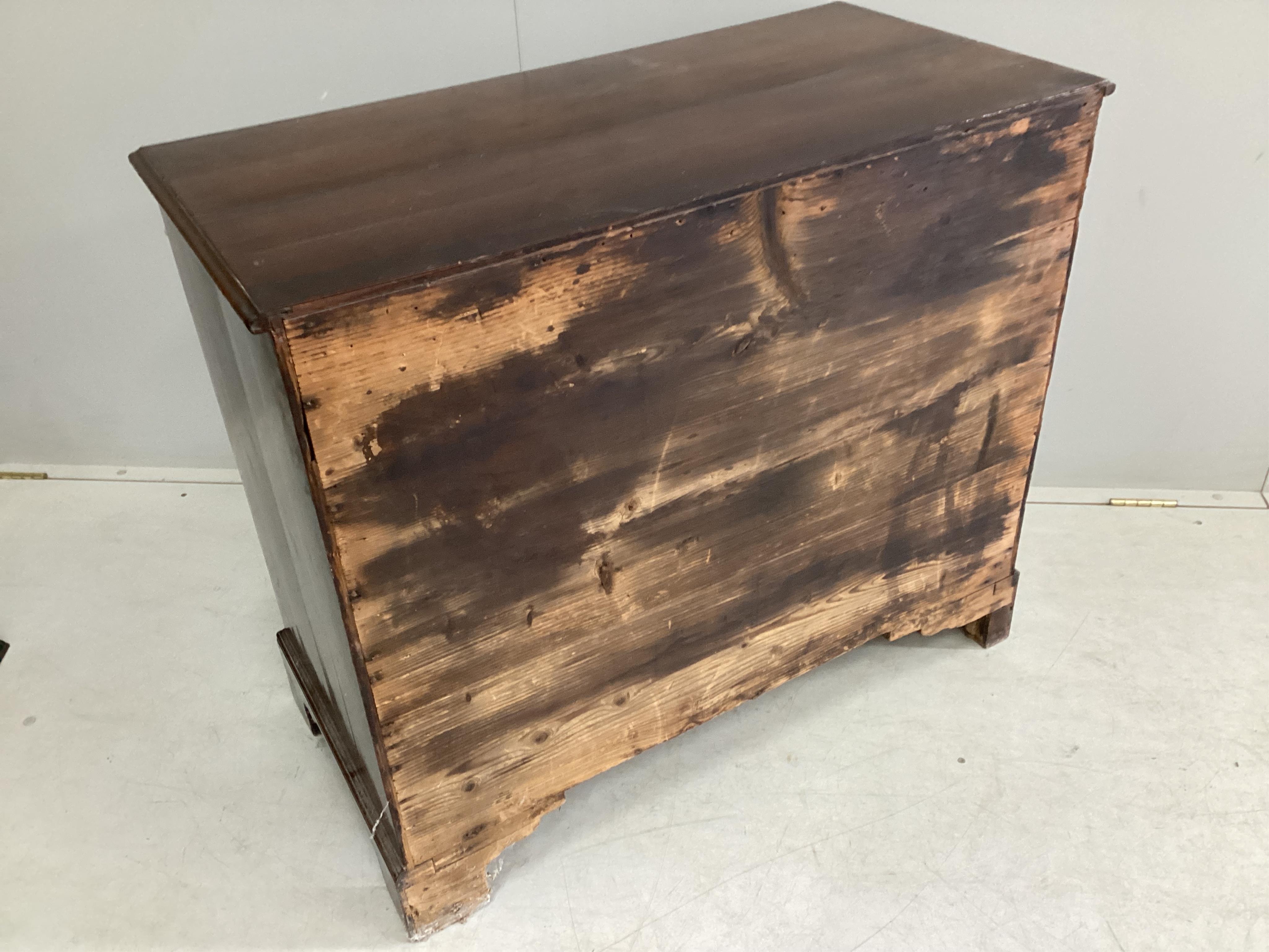 A George III mahogany chest of four drawers, width 94cm, depth 46cm, height 81cm. Condition - poor to fair